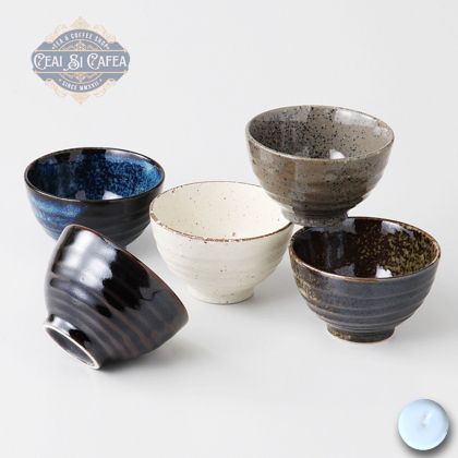 Goshiki Wan Set 5 Boluri Japoneze din Ceramică Artizanală, 9 cm