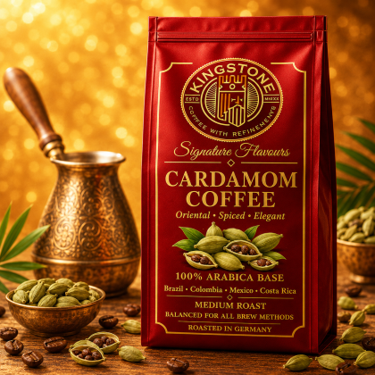 Pungă roșie Cardamom Coffee din gama Kingstone Signature Flavours