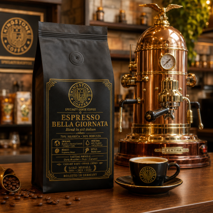 punga de cafea bella giornata langa un espressor ELEKTRA