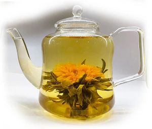 Marigold & Peach Blossom, Blooming Tea, Flowering Teas - bile de ceai verde înfloritor cu aromă de piersică