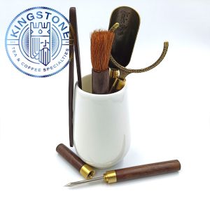 Set ustensile CHAI pentru Gong Fu Cha – 6 piese din lemn, metal și porțelan