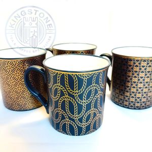 Imperial Golden Pattern – Cană portelan cu motive aurii pe fundal albastru, 320 ml