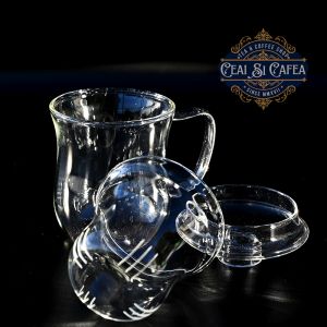  Hand Made Glass – Cană din sticlă termorezistentă cu sită și capac, 300 ml DOCASTST13