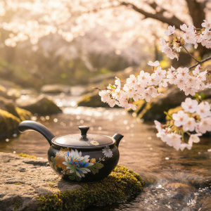 Kyusu Midnight Bloom, Ceainic în stil japonez 110ml ceramică emailată decorată