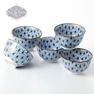 Sachiko Set 5 Cupe Japoneze din Porțelan Fin cu Model Asanoha, 8,9 cm