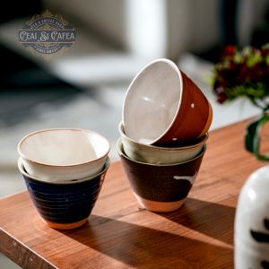 Go Shiki Yunomi Set 5 Cupe Japoneze din Ceramică Artizanală, Cutie de Lemn, 9,4 cm