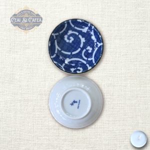 Tako Indigo Farfurioară Japoneză din Porțelan, Decor Indigo cu Tentacule și Valuri, 9 cm