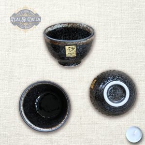 Abura Cupă Japoneză din Ceramică, Glazură Neagră cu Reflexe Stelare, 8,3 cm