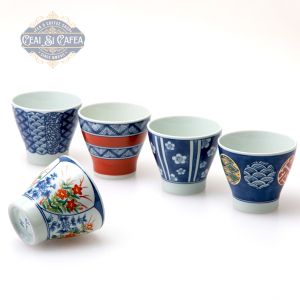 Wagara Guinomi Set 5 Cupe Japoneze din Porțelan Fin cu Modele Wagara