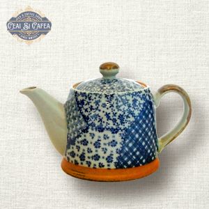 Ceainic Japonez din Ceramică cu Sită Inox, 0,5 L, Decor Indigo Patchwork