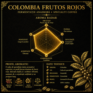 Grafic aroma Columbia Frutos Rojos Anaerob, Cafea de specialitate cu fermentație anaerobă, aromată și fructată