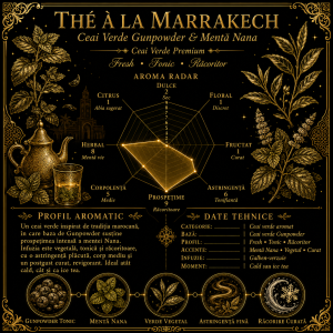 grafic aroma Ceai verde Marrakech cu mentă nana si cassis stil marocan